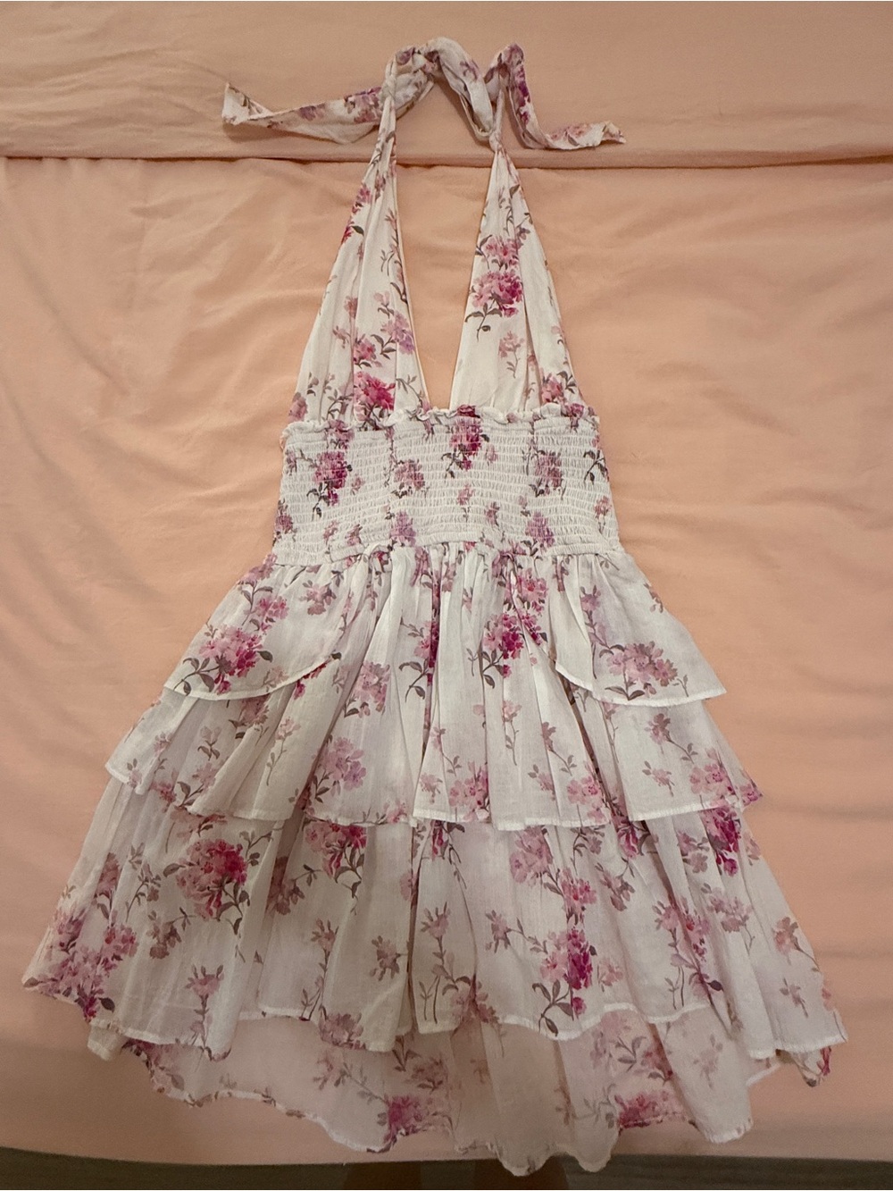 NWT LoveShackFancy Deanna Halter Mini Dress in Rose Picnic – Size M - Picture 4 of 6